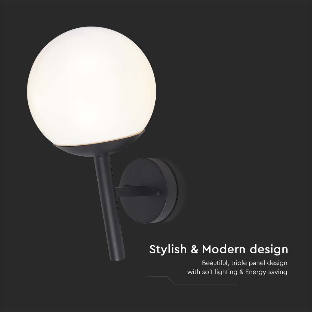 Lampa Ścienna LED / Trzonek: E27 / Kula / Kolor: Czarna