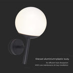 Lampa Ścienna LED / Trzonek: E27 / Kula / Kolor: Czarna