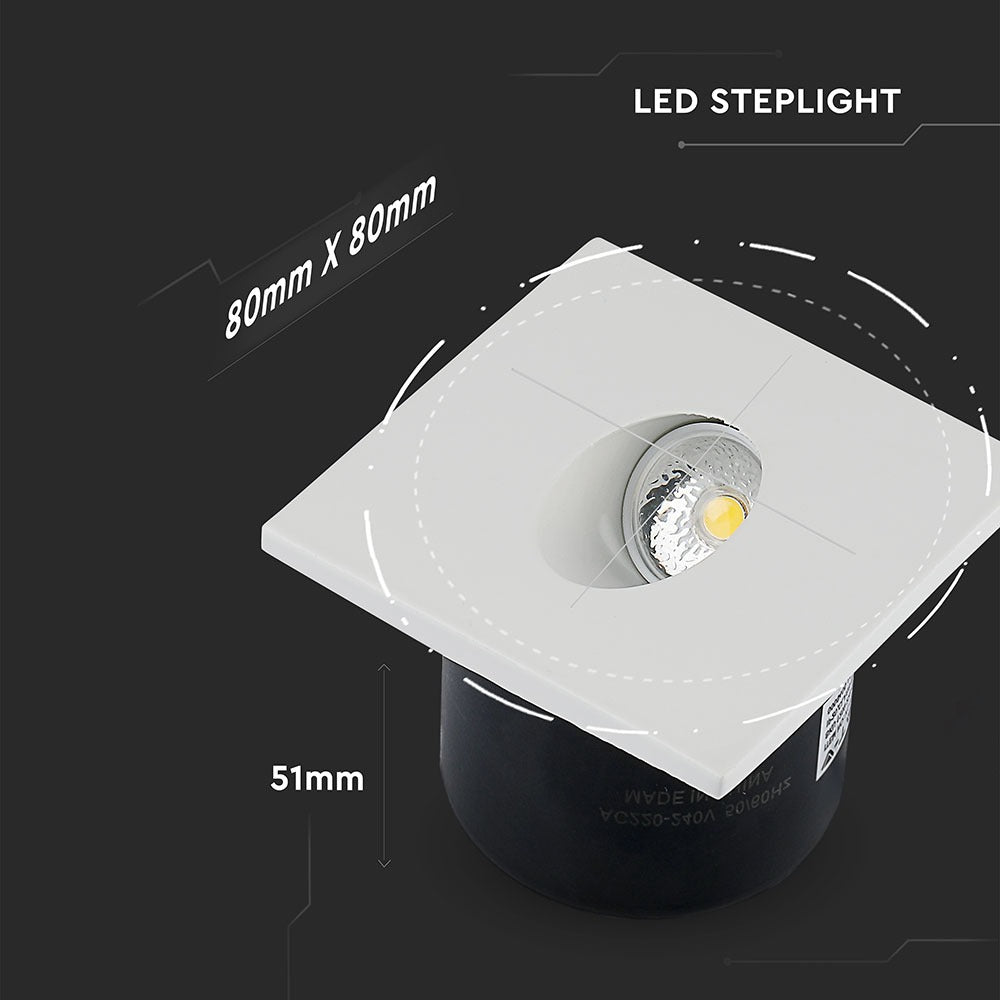 3W Oprawa Schodowa LED / Barwa:3000K / Obudowa: Biała / Kwadrat