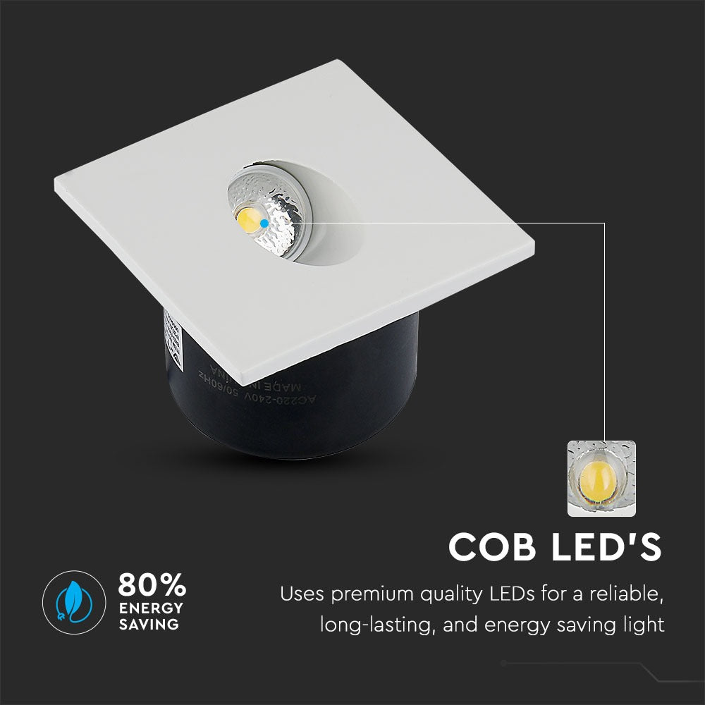 3W Oprawa Schodowa LED / Barwa:4200K / Obudowa: Biała / Kwadrat
