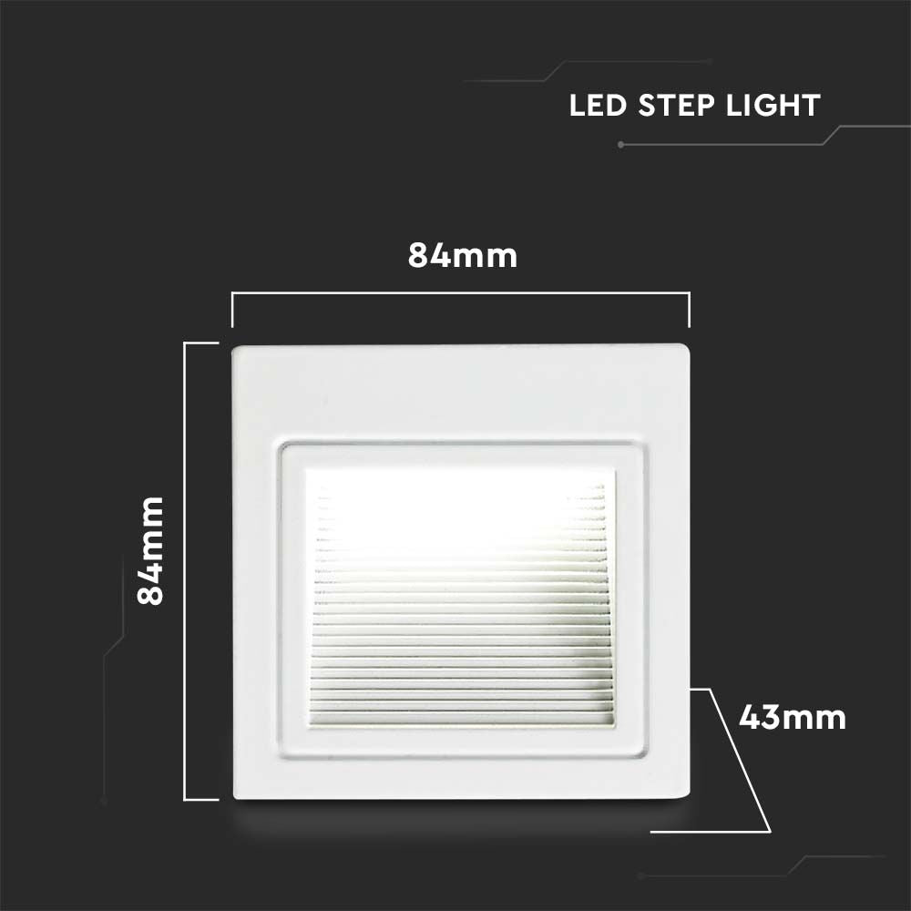 3W Oprawa Schodowa LED / Barwa:4000K / Obudowa: Biała / Kwadrat