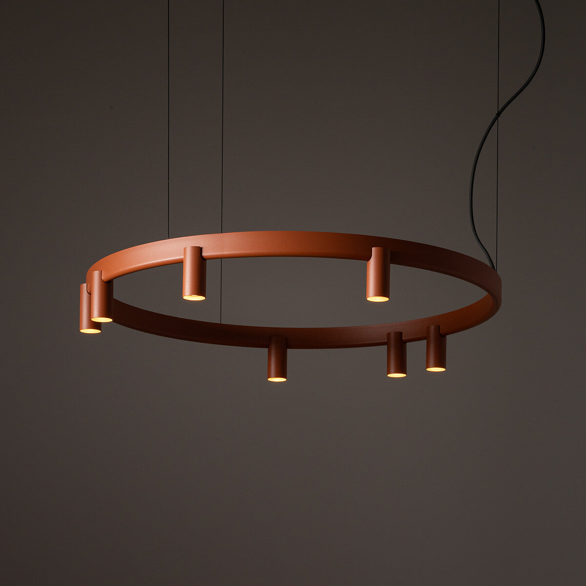 Nowodvorski Lampa wisząca FOURTY  ROUND LED GU10 R35: 7 x max 10W only LED;  LED: 9W 220-230 50/60 - Aluminium lakierowane - Terakota 12418 - lampa włączona