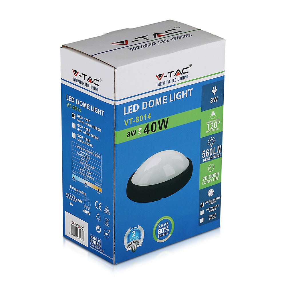 8W Plafon Owalny / IP54 / Barwa:6400K / Obudowa: Czarna