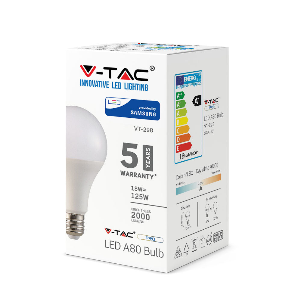 18W A80 Żarówka LED / Chip SAMSUNG / Barwa:6400K / Trzonek:E27