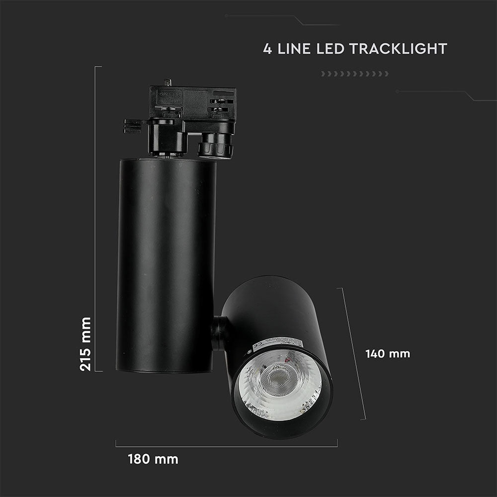 30W Lampa LED na szynoprzewód / Barwa:6400K / Obudowa: Czarna / 5 Lat gwarancji