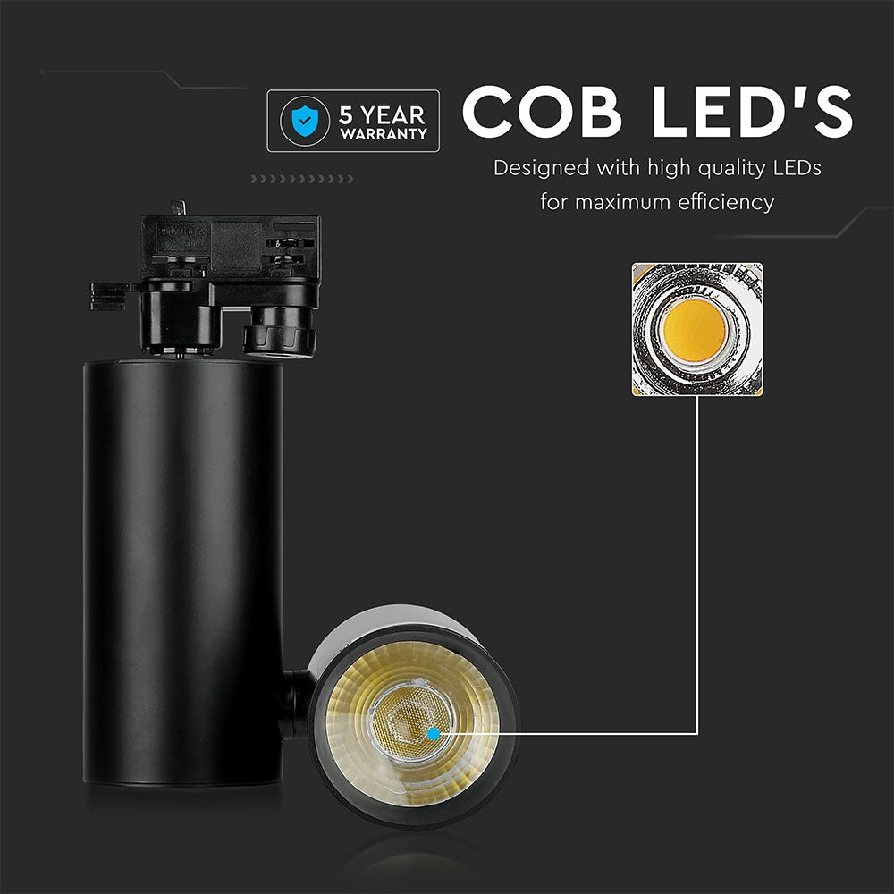 30W Lampa LED na szynoprzewód / Barwa:6400K / Obudowa: Czarna / 5 Lat gwarancji