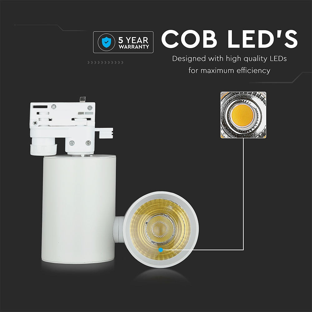 15W Lampa LED na szynoprzewód / Barwa:6400K / Obudowa: Biała / 5 Lat gwarancji