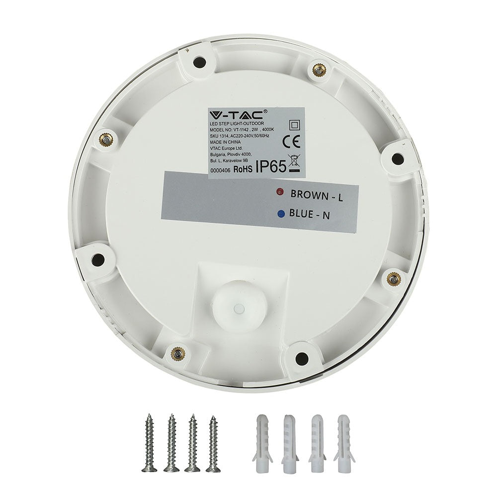 2W Oprawa Schodowa LED / Barwa:4000K / Obudowa: Biała / Okrągły