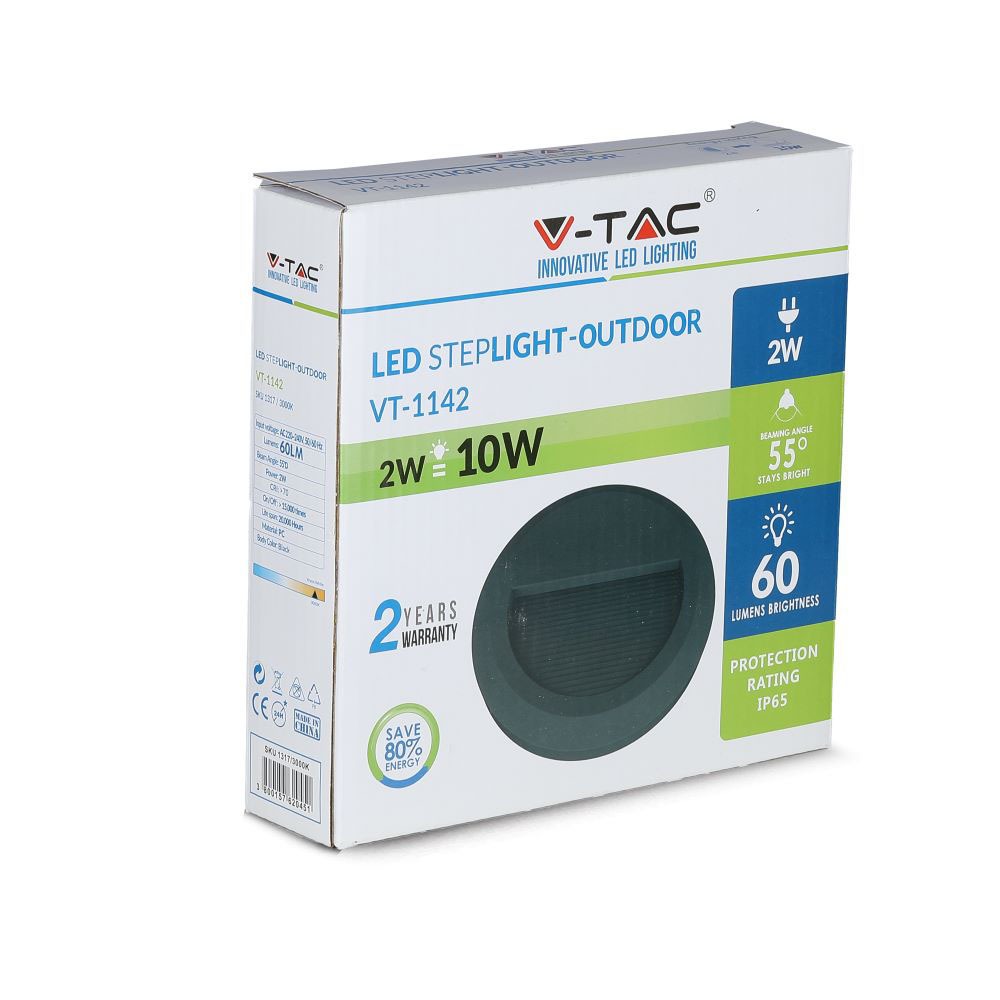 2W Oprawa Schodowa LED / Barwa:3000K / Obudowa: Czarna / Okrągły