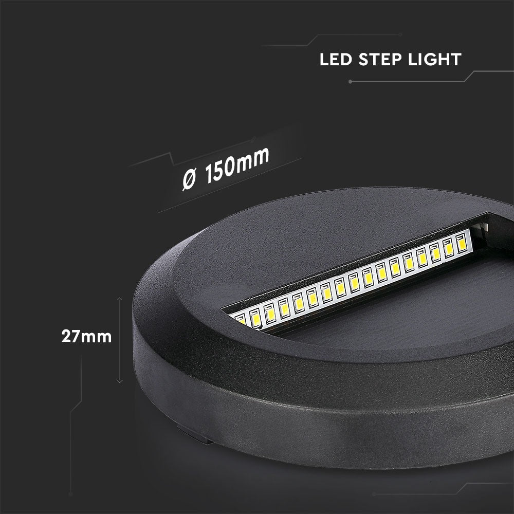 2W Oprawa Schodowa LED / Barwa:3000K / Obudowa: Czarna / Okrągły