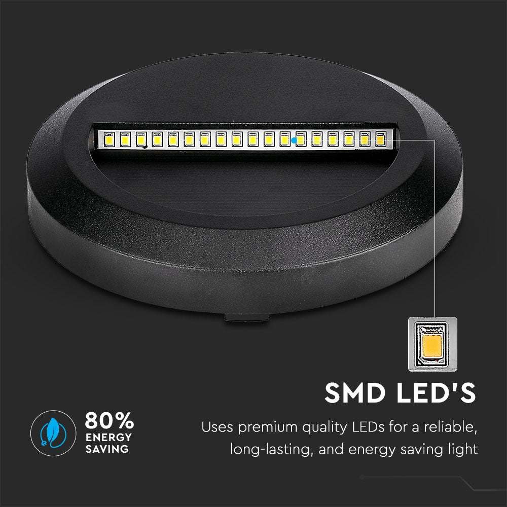 2W Oprawa Schodowa LED / Barwa:4000K / Obudowa: Czarna / Okrągły