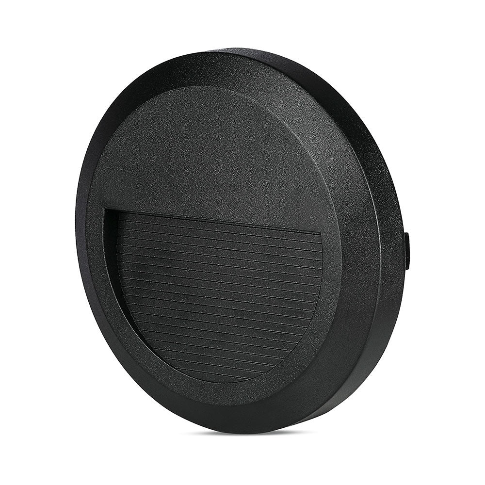 2W Oprawa Schodowa LED / Barwa:3000K / Obudowa: Czarna / Okrągły