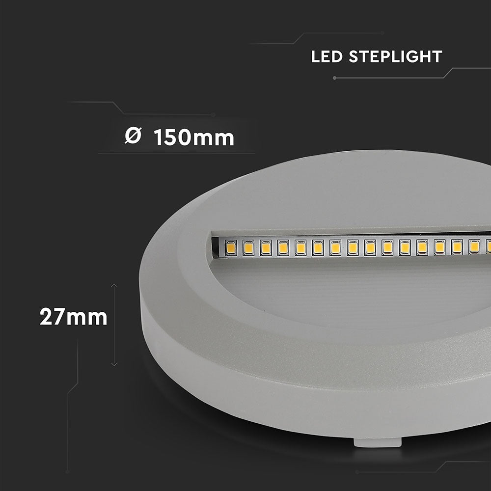 2W Oprawa Schodowa LED / Barwa:3000K / Obudowa: Szara / Okrągły
