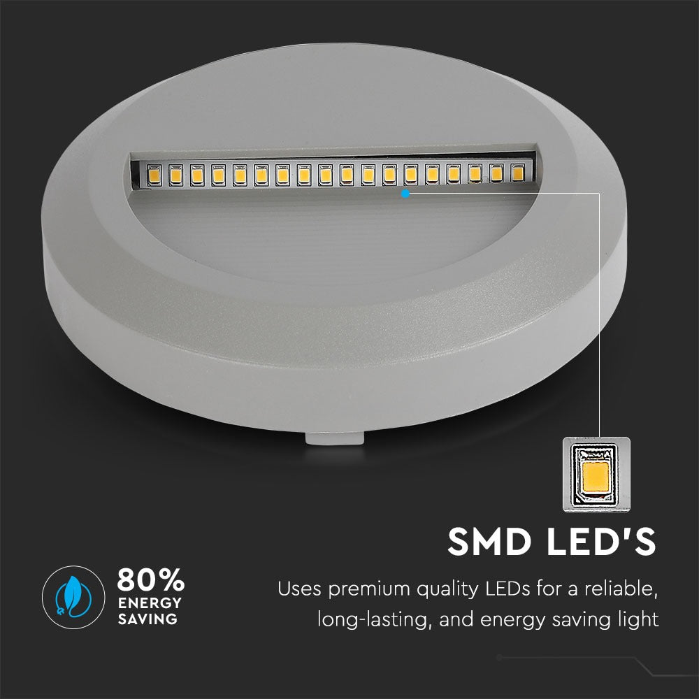 2W Oprawa Schodowa LED / Barwa:4000K / Obudowa: Szara / Okrągły