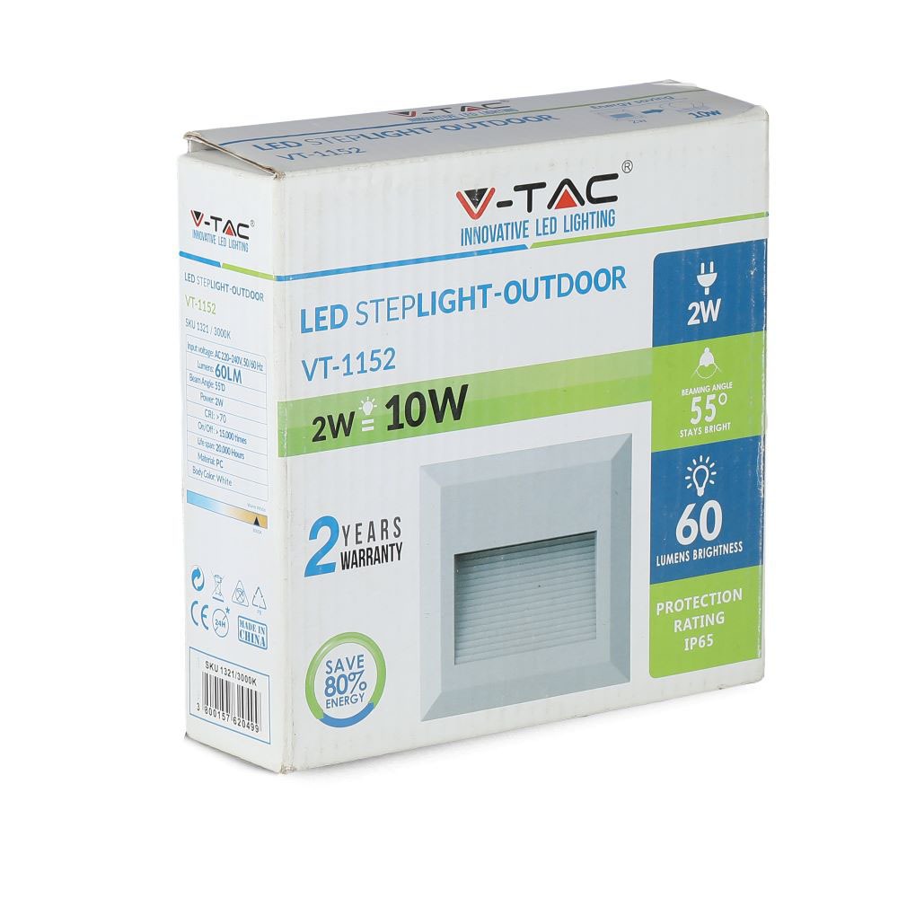 2W Oprawa Schodowa LED / Barwa:3000K / Obudowa: Biała / Kwadrat