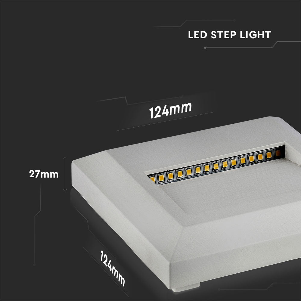 2W Oprawa Schodowa LED / Barwa:4000K / Obudowa: Biała / Kwadrat