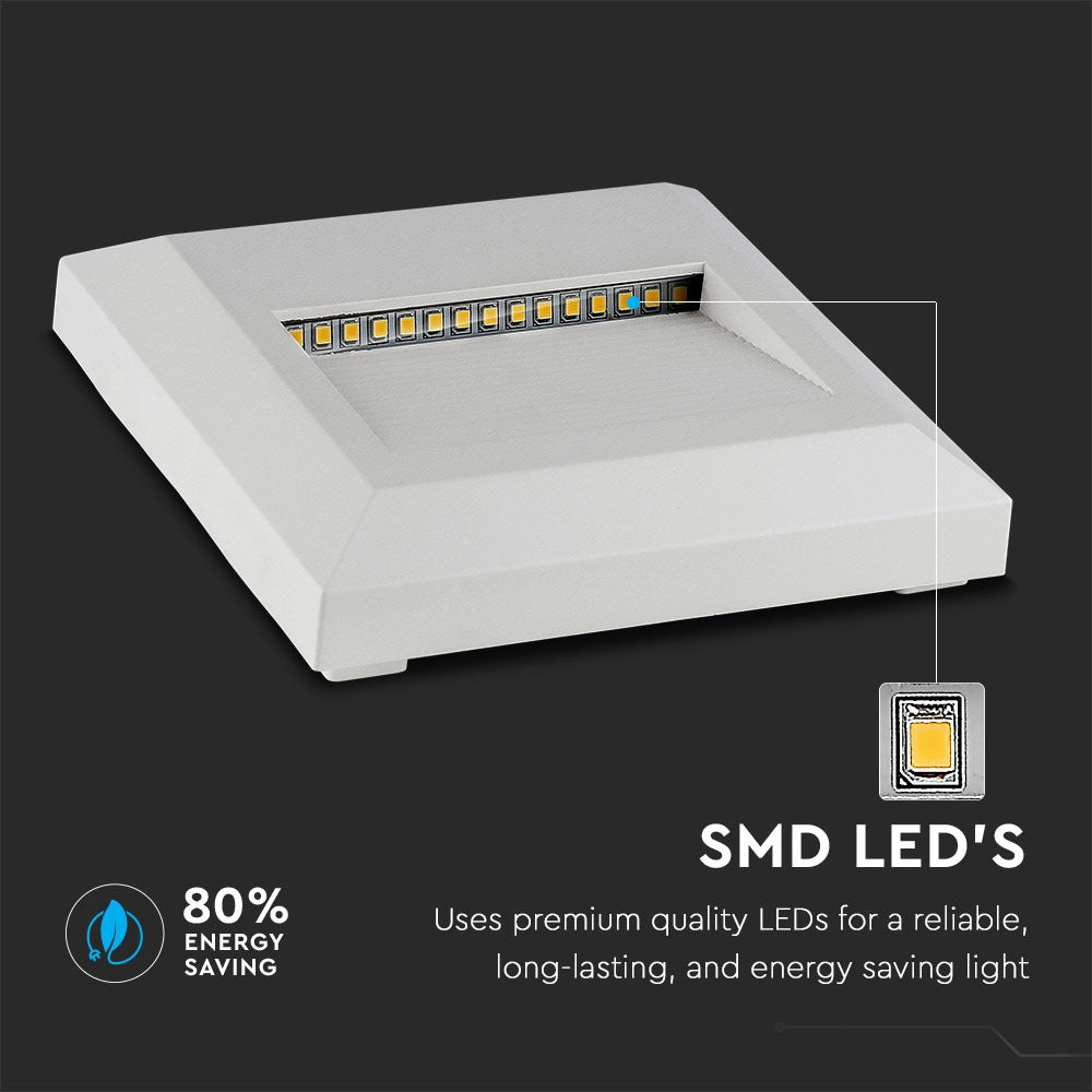 2W Oprawa Schodowa LED / Barwa:4000K / Obudowa: Biała / Kwadrat
