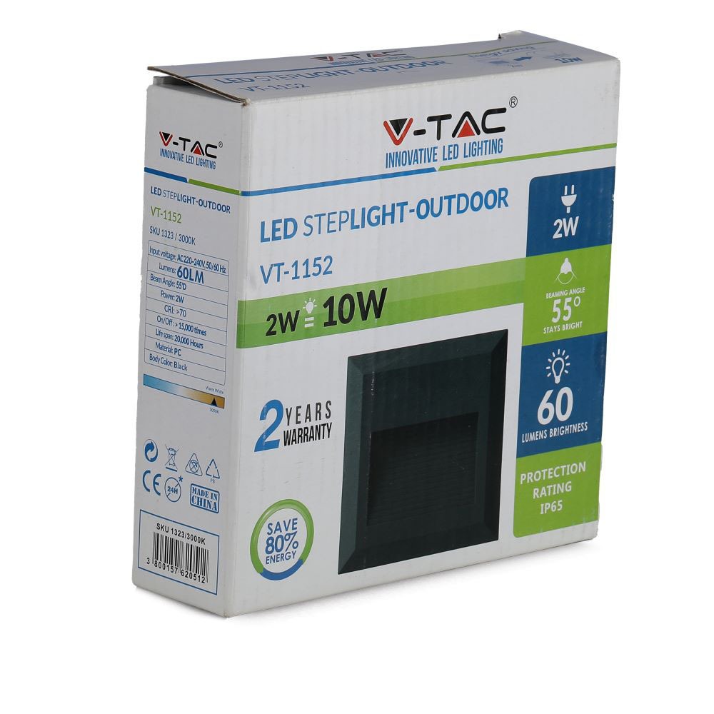 2W Oprawa Schodowa LED / Barwa:4000K / Obudowa: Czarna / Kwadrat
