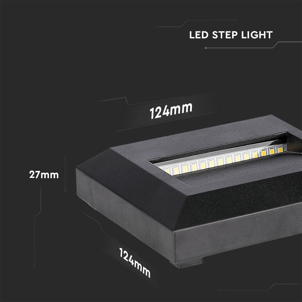 2W Oprawa Schodowa LED / Barwa:3000K / Obudowa: Czarna / Kwadrat