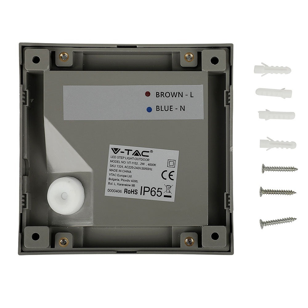 2W Oprawa Schodowa LED / Barwa:4000K / Obudowa: Szara / Kwadrat