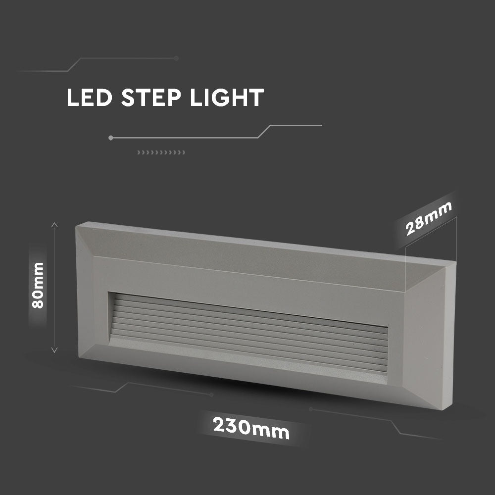 3W Oprawa Schodowa LED / Barwa:4000K / Obudowa: Szara / Kwadrat