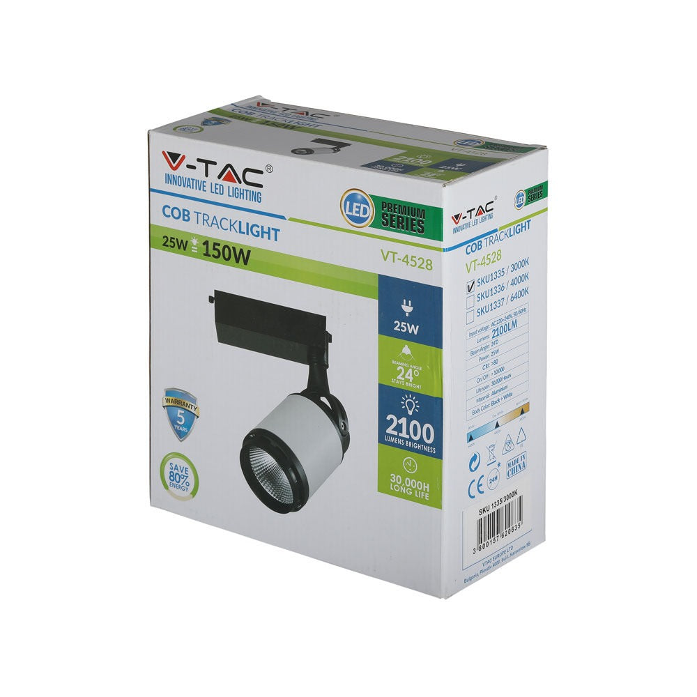 25W Lampa LED na szynoprzewód / Barwa:4000K / Obudowa: Biała i Czarna