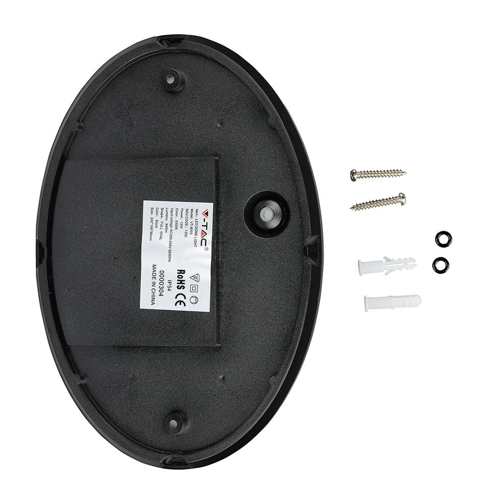 12W Plafon LED Owalny / IP54 / Barwa:3000K / Obudowa: Czarna