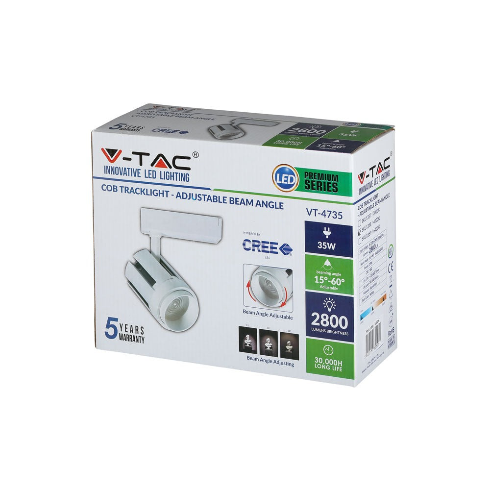 35W LED Tracklight/ Barwa:6400K / Obudowa: Biała / 5 Lat gwarancji