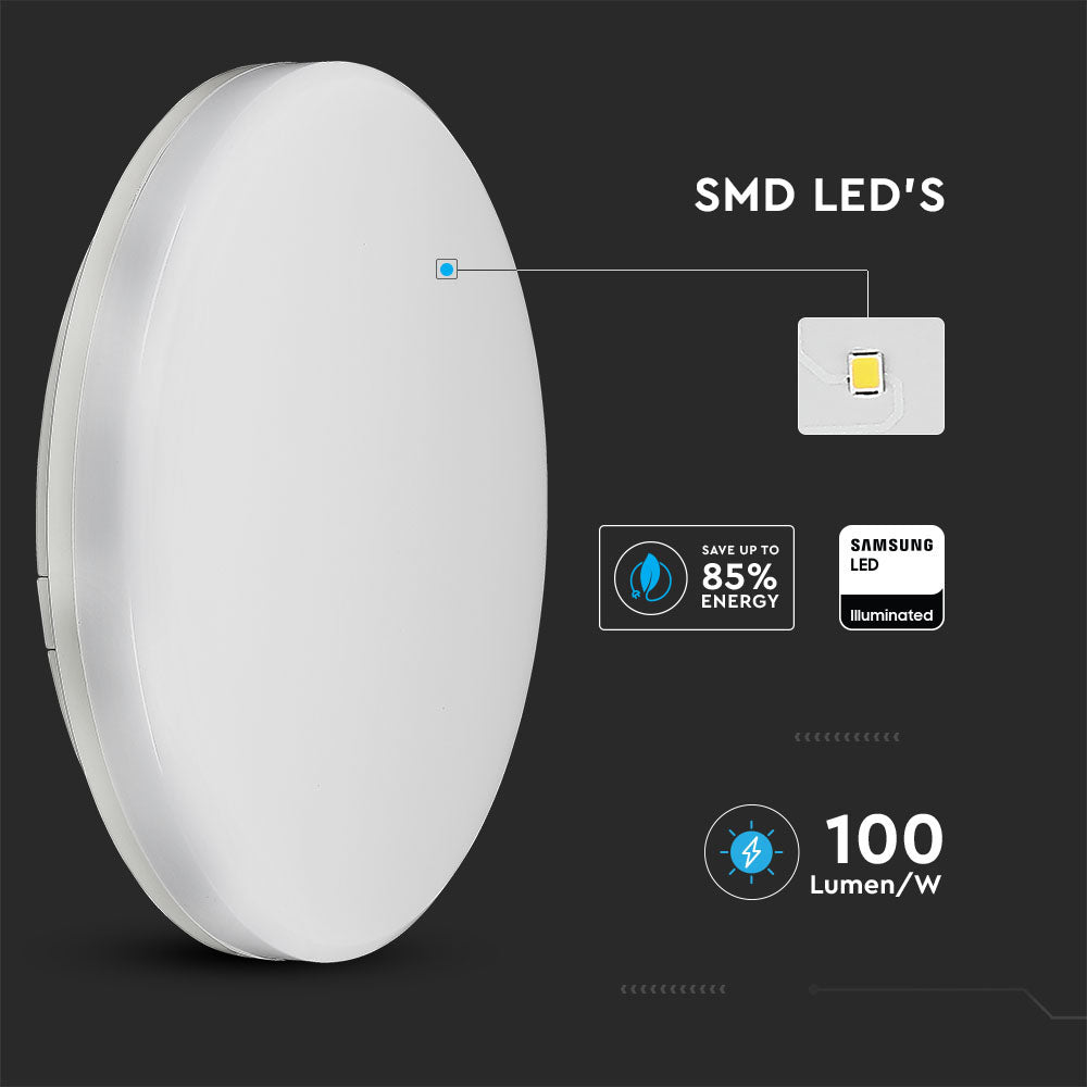 15W Plafon LED / IP44 / Chip Samsung / Barwa:4000K / Klosz PC / Okrągły