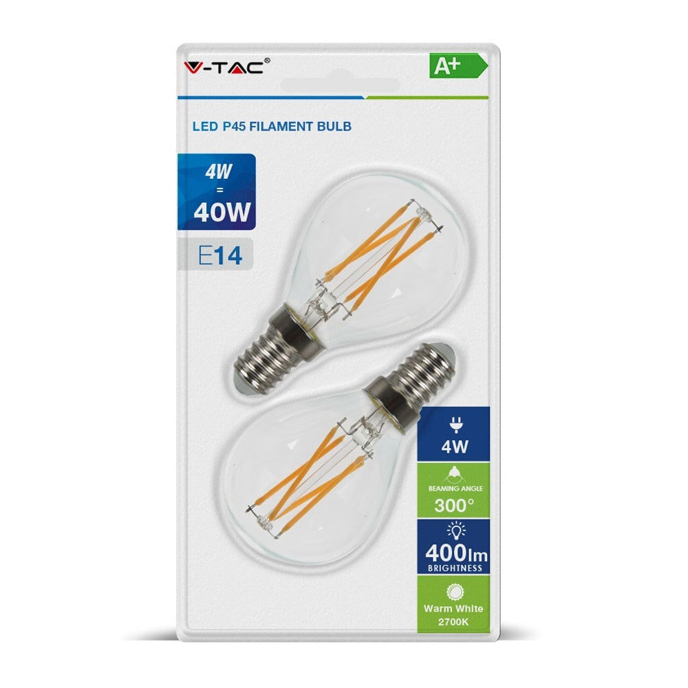 4W Żarówka LED P45 Filament / Klosz Transparentny / Barwa:2700K / Trzonek:E14 / Opk. Blister