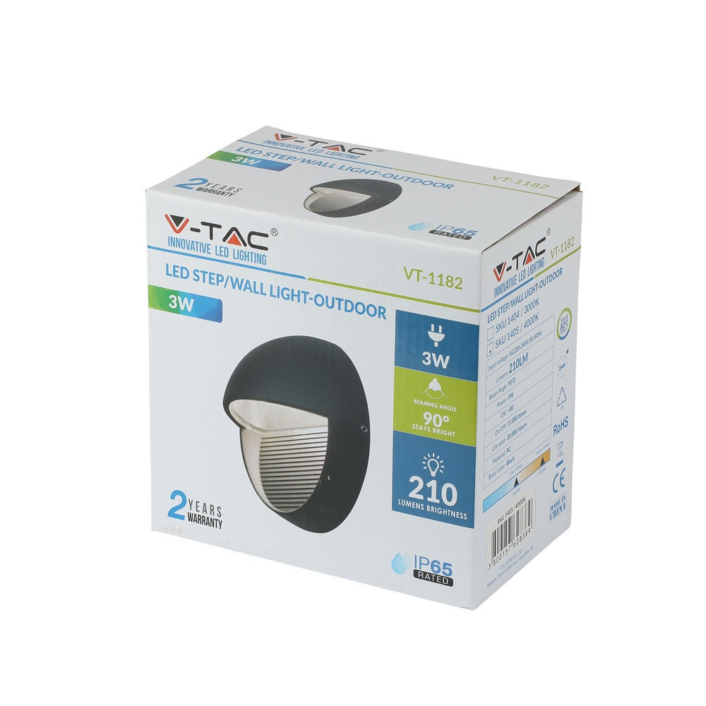 3W Oprawa Schodowa LED / Barwa:3000K / Obudowa: Czarna / Okrągły