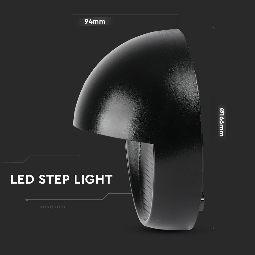 3W Oprawa Schodowa LED / Barwa:3000K / Obudowa: Czarna / Okrągły