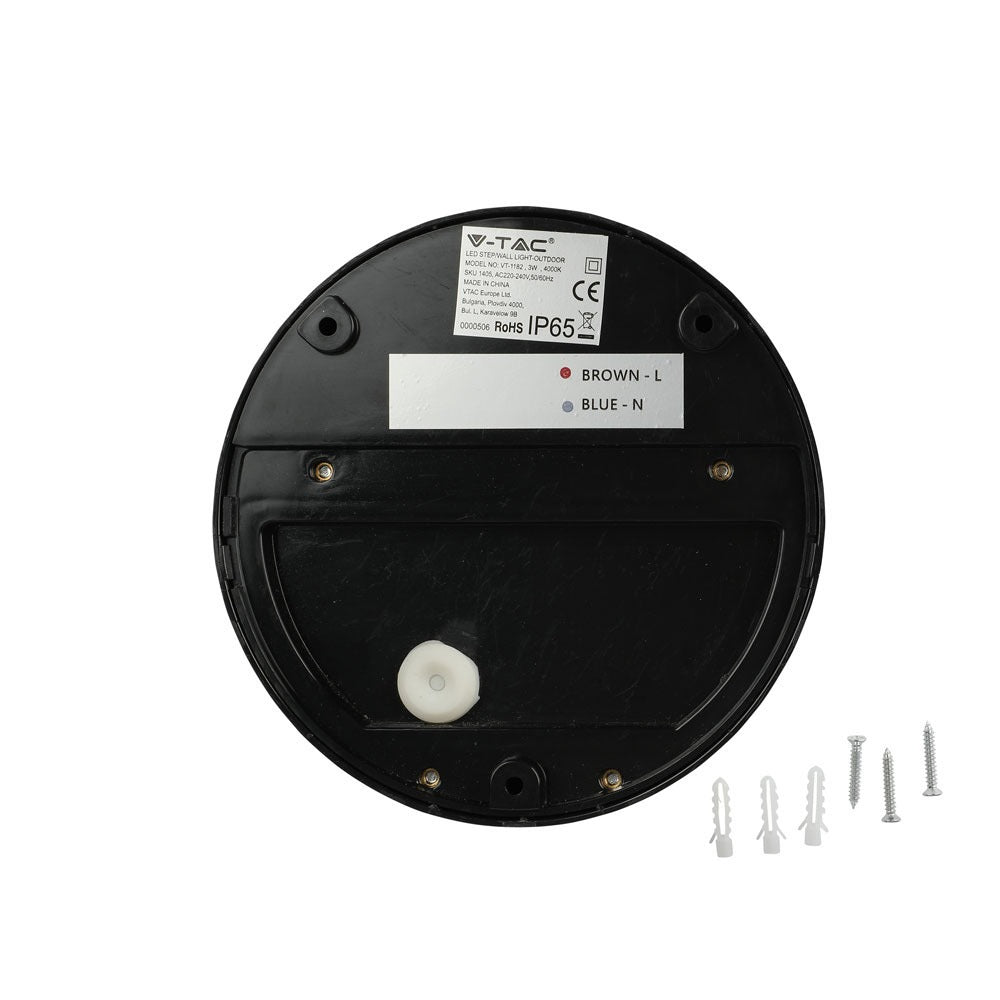 3W Oprawa Schodowa LED / Barwa:3000K / Obudowa: Czarna / Okrągły