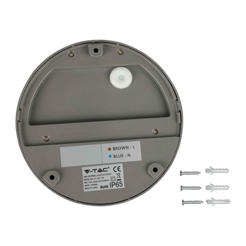 3W Oprawa Schodowa LED / Barwa:3000K / Obudowa: Szara / Okrągły