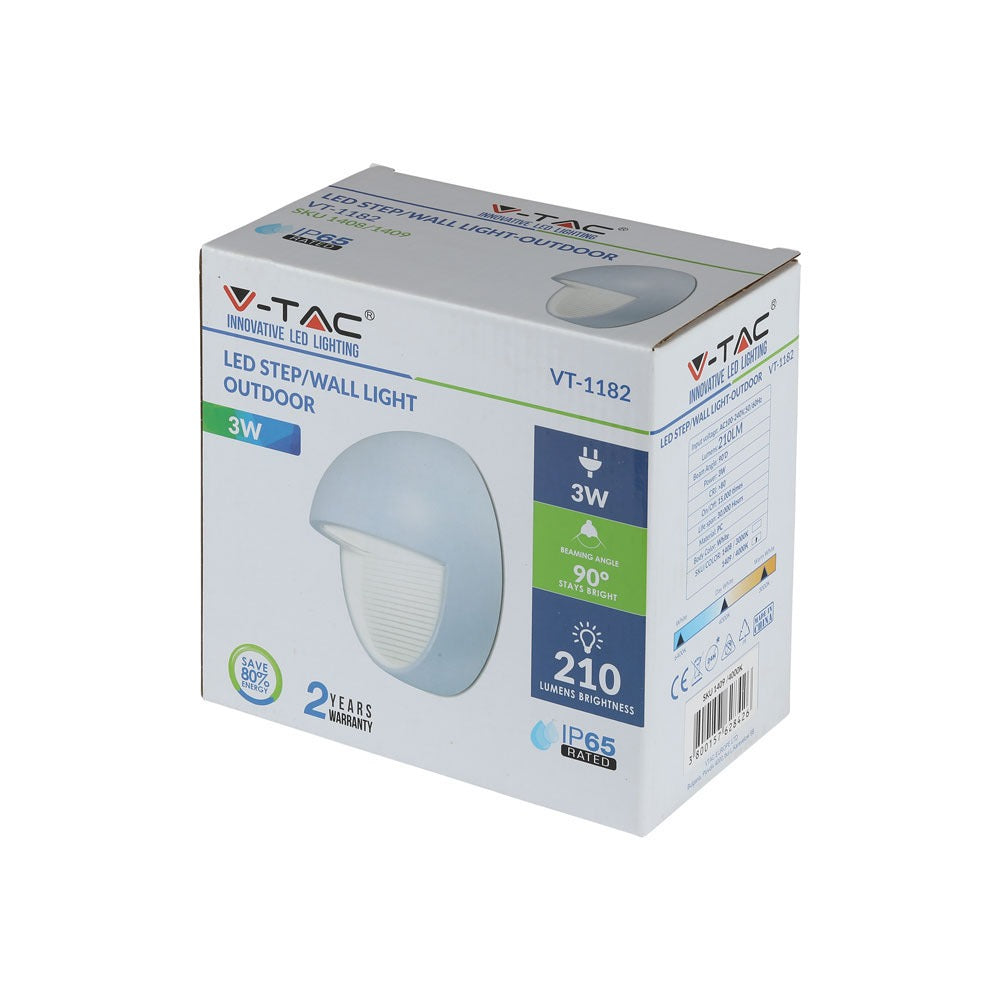 3W Oprawa Schodowa LED / Barwa:3000K / Obudowa: Biała / Okrągły