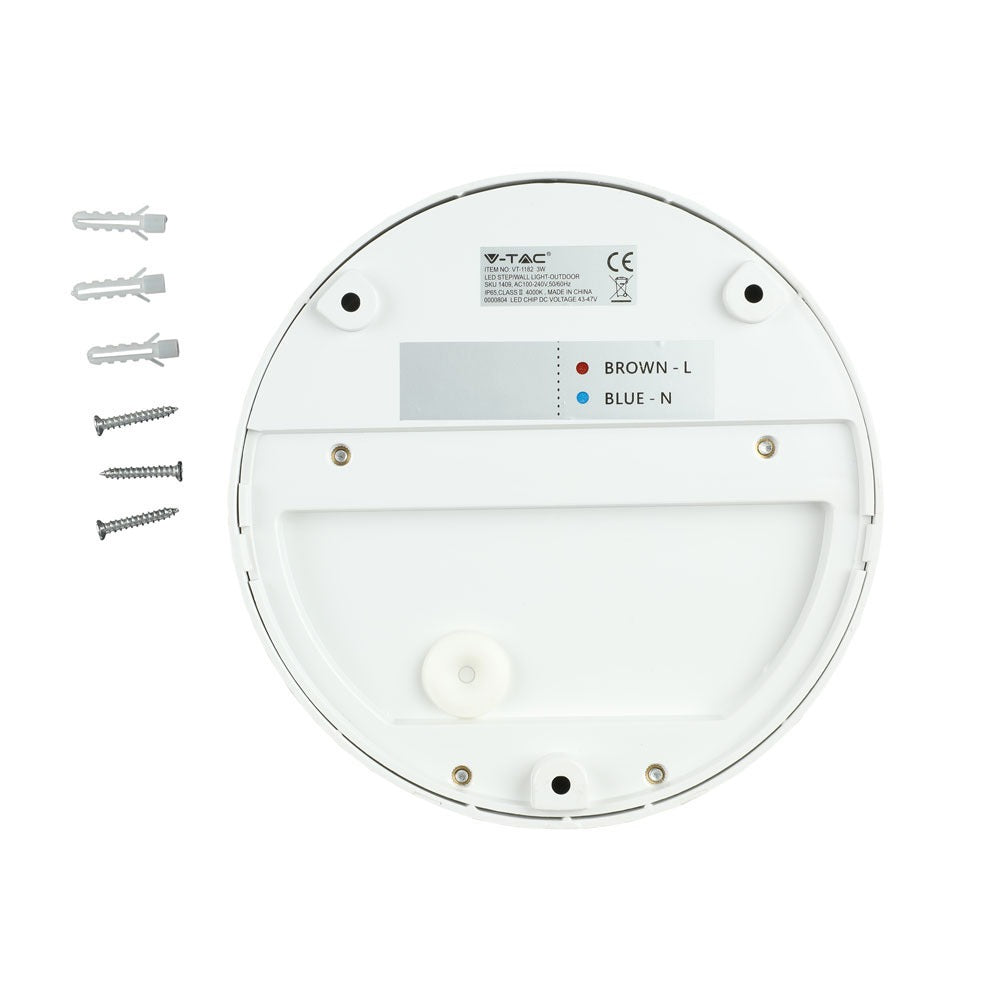 3W Oprawa Schodowa LED / Barwa:4000K / Obudowa: Biała / Okrągły