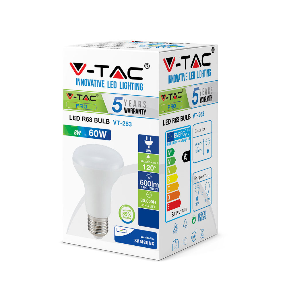 8W R63 Żarówka LED / Chip SAMSUNG / Barwa:3000K / Trzonek:E27