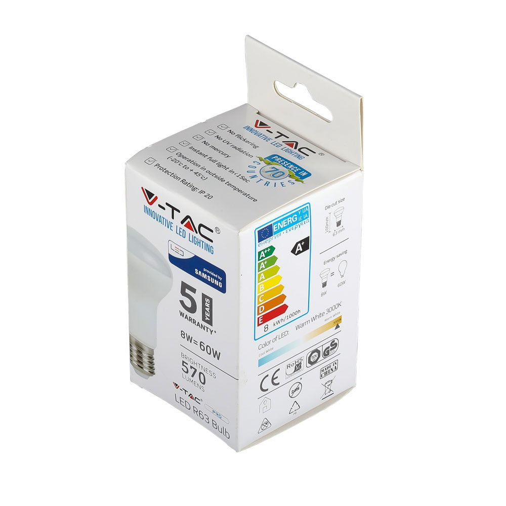 8W R63 Żarówka LED / Chip SAMSUNG / Barwa:6400K / Trzonek:E27