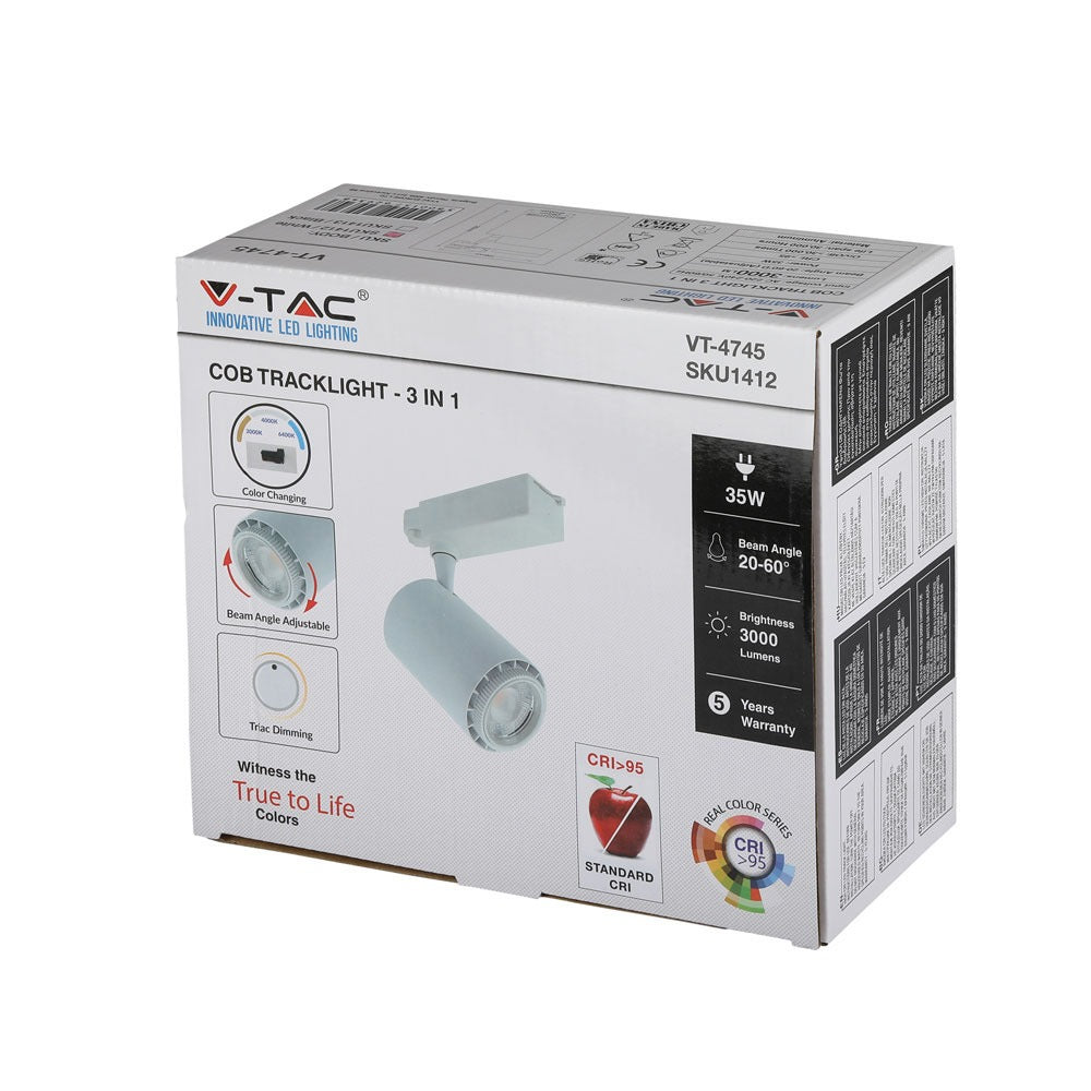 35W Lampa LED COB na szynoprzewód / Barwa: 3w1 / 5 Lat gwarancji / Obudowa: Biała