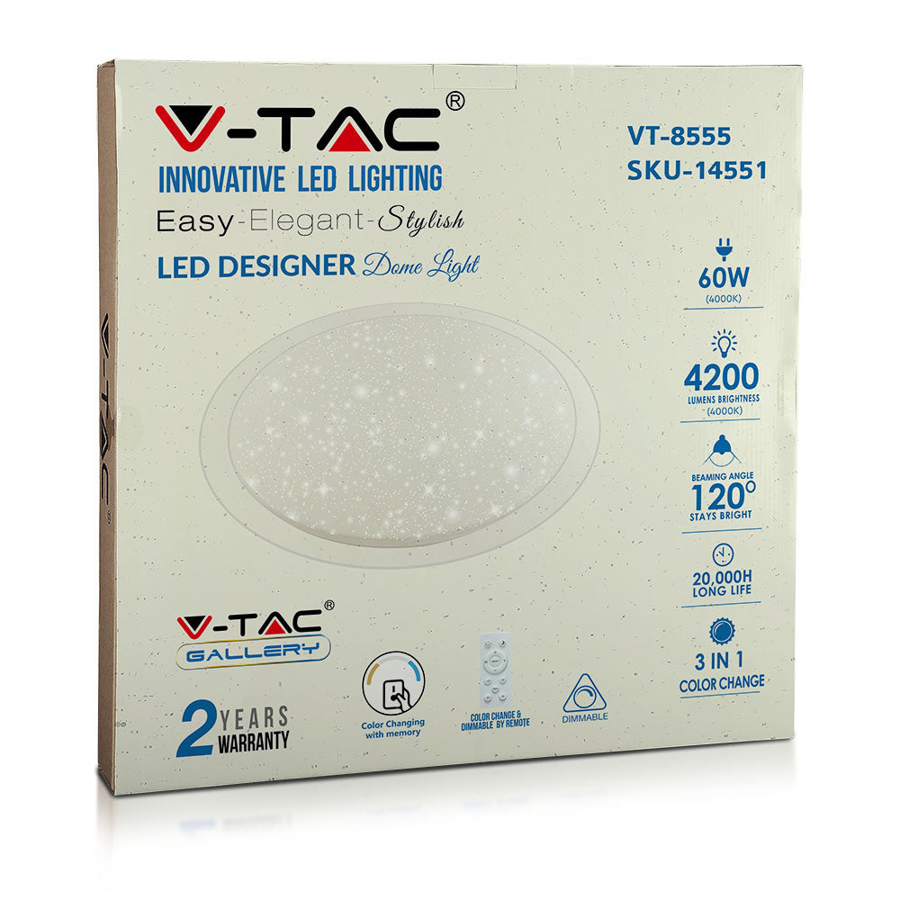 30W/60W/30W Dekoracyjny plafon LED / Barwa: 3w1 / Ściemniany / Klosz z efektem gwiazdki