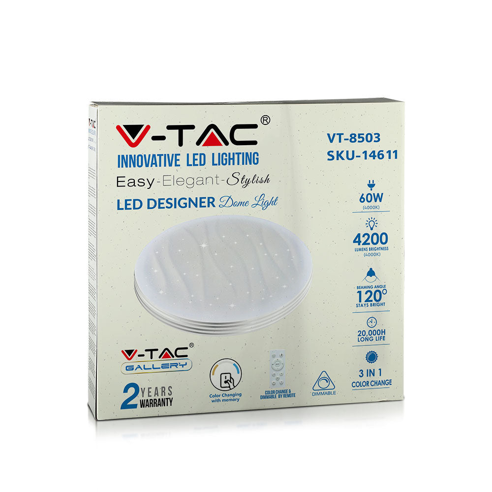 30W/60W/30W Dekoracyjny plafon LED / Barwa: 3w1 / Ściemniany / Klosz z efektem fali