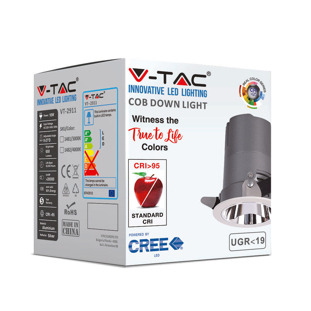 10W Oprawa wpuszczana reflektor LED / Barwa:4000K / Kąt 27'