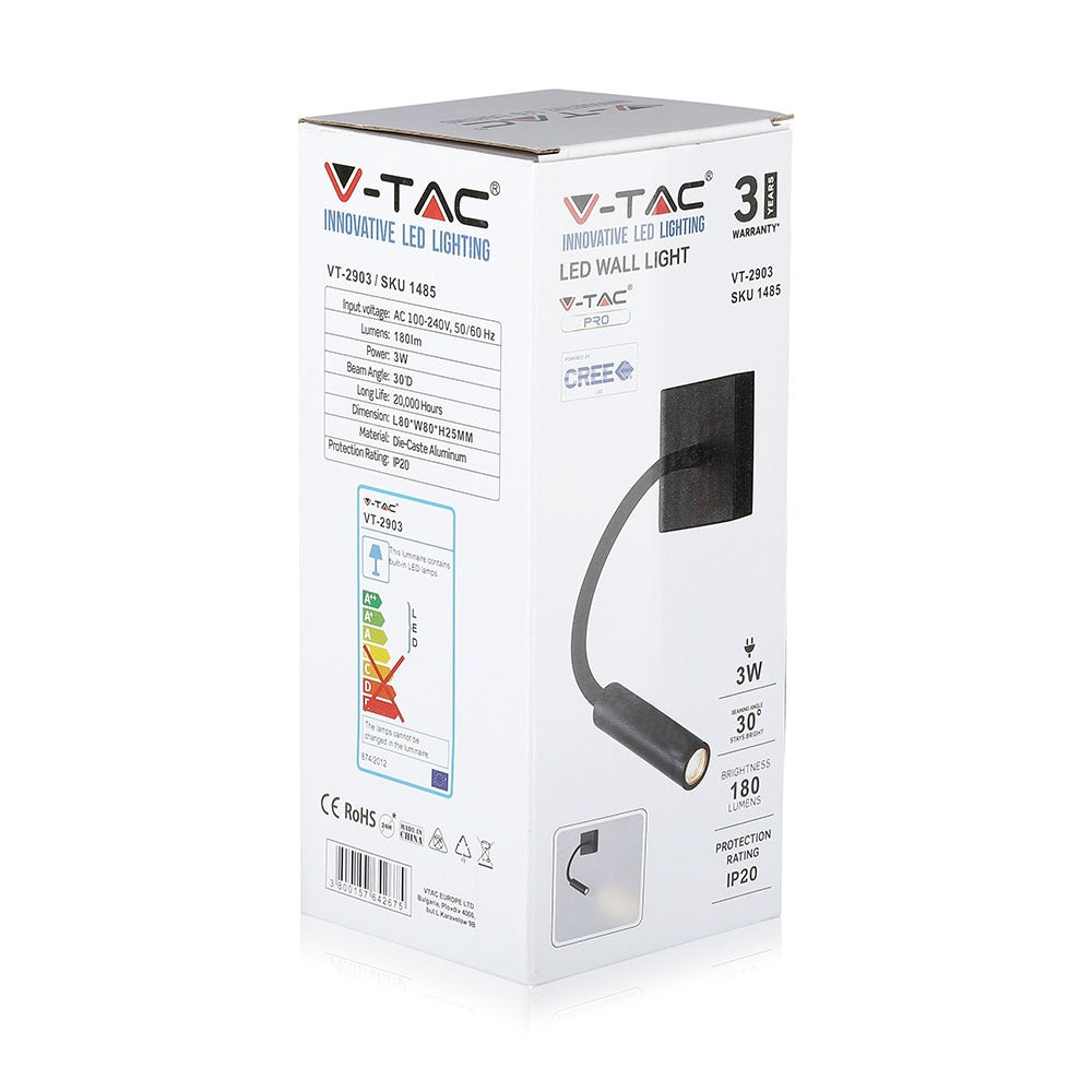 3W Kinkiet hotelowy LED / Barwa:3000K / Czarny