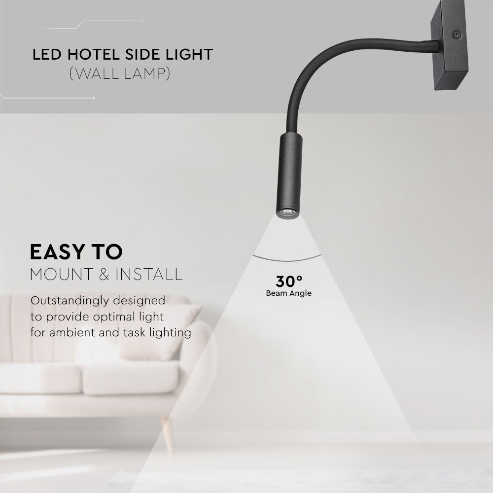 3W Kinkiet hotelowy LED / Barwa:3000K / Czarny