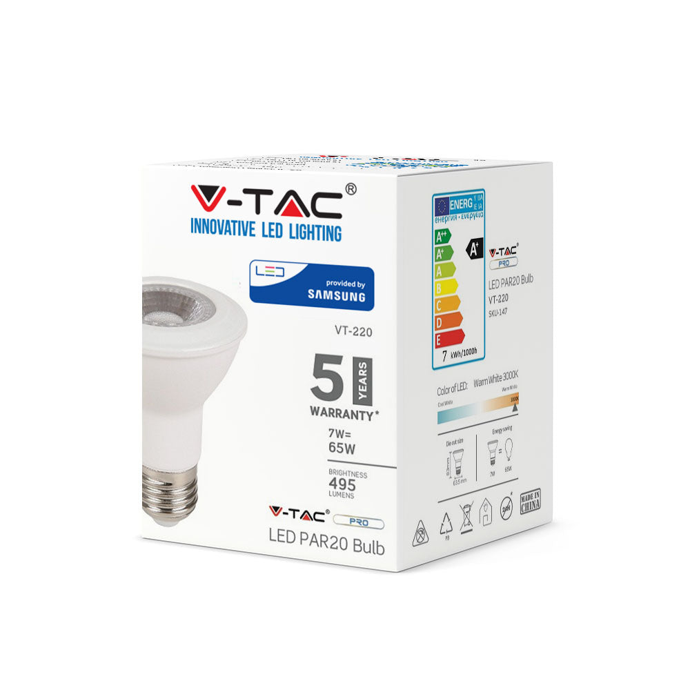7W PAR 20 Żarówka LED / Chip SAMSUNG / Barwa:6400K / Trzonek:E27