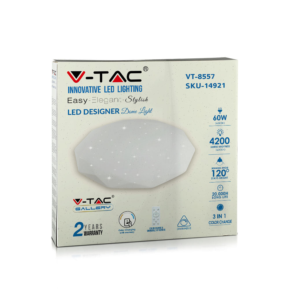 30W/60W/30W Dekoracyjny plafon LED / Barwa: 3w1 / Ściemniany / Klosz z efektem diamentu