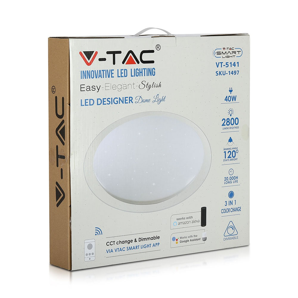 40W Plafon LED WIFI / Klosz: efekt gwiazdki / Barwa: 3w1 / Kompatybilna z Amazon Alexa i Google Home