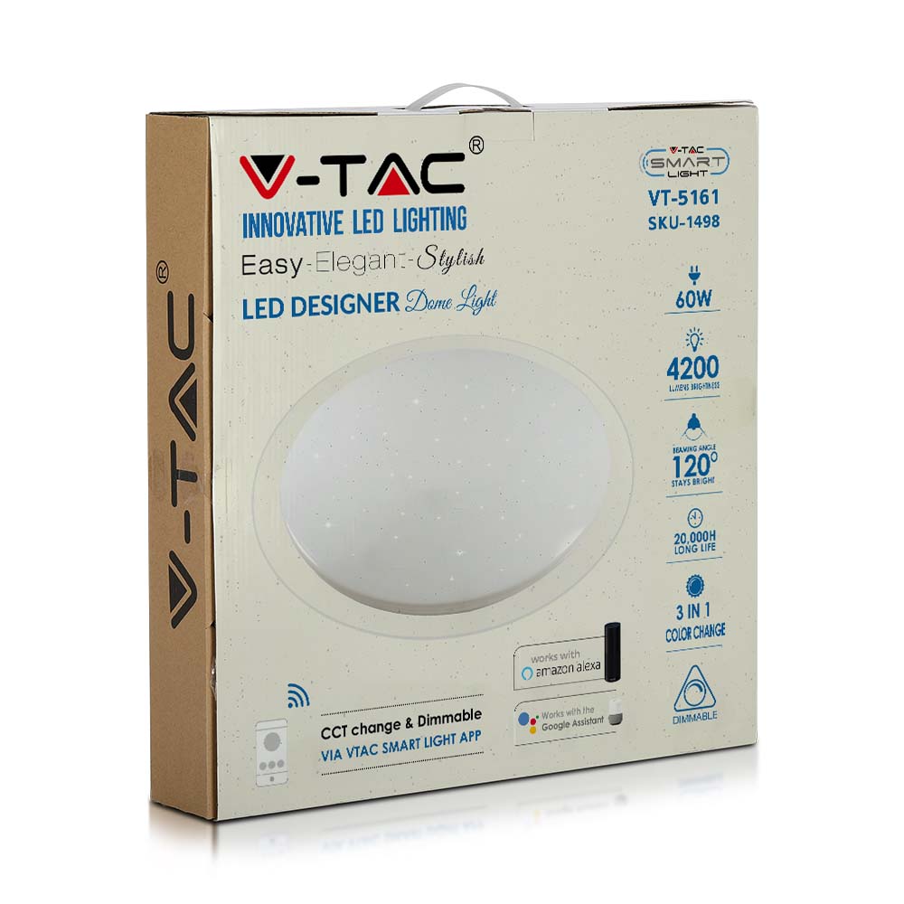 60W Plafon LED WIFI / Klosz: efekt gwiazdki / Barwa: 3w1 / Kompatybilna z Amazon Alexa i Google Home