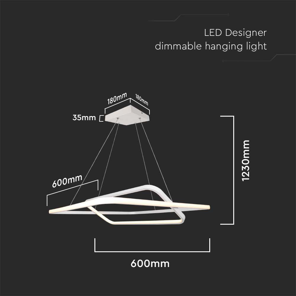 48W Metalowa lampa wisząca LED (600*600*H1200mm) / Barwa: 3000K / Obudowa: Biała TRIAC / Ściemniana /