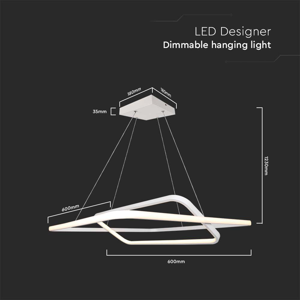 50W Metalowa lampa wisząca LED 600x600xH1200MM 4000K / Obudowa: Biała TRIAC / Ściemniana /